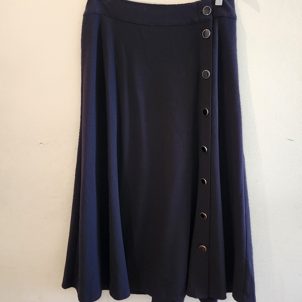 Talbots Black Full A Line Skirt with Large Button Trim Size 10